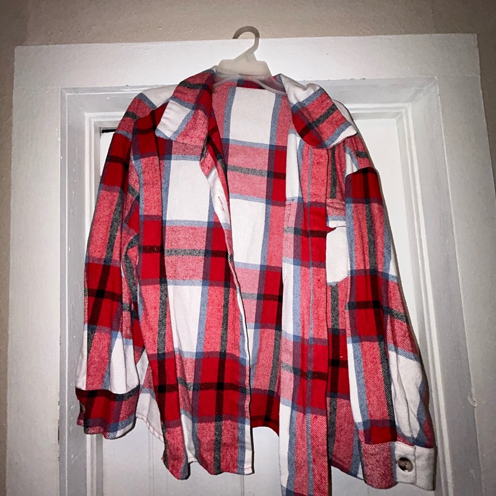 Plaid Flannel Shirt - Red, White, and Blue